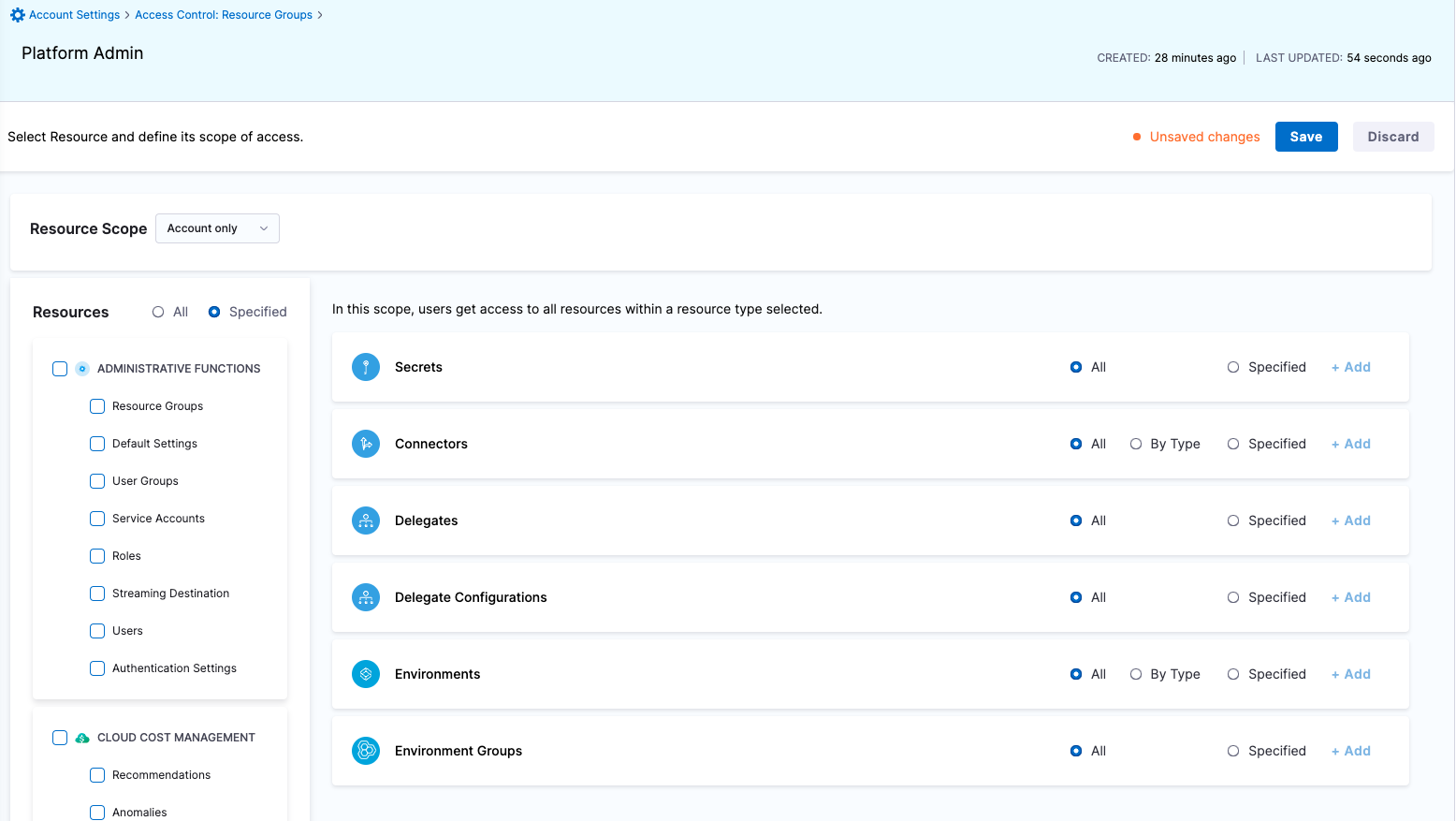 Resource Groups for Platform Admin